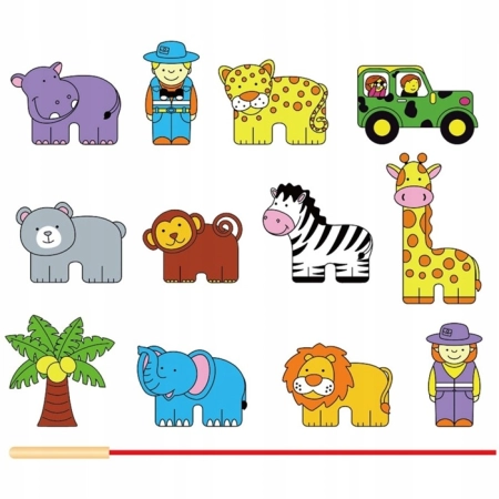 Viga Drewniane klocki zwierzęta z zoo do nawlekania 59549