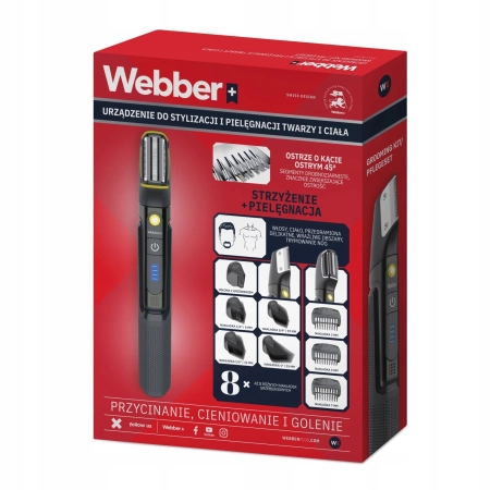 Trymer męski akumulatorowy 8w1 do twarzy i ciała trymer Webber BG-600