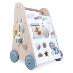 Pchacz chodzik drewniany edukacyjny z ruchomymi elementami ECOTOYS