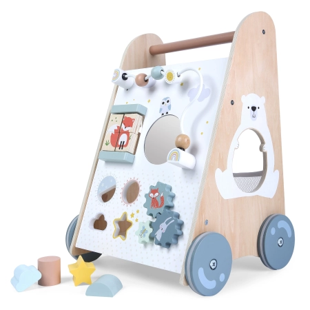 Pchacz chodzik drewniany edukacyjny z ruchomymi elementami ECOTOYS