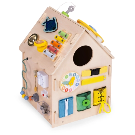 Drewniany domek manipulacyjny dla dzieci panel edukacyjny XXL 30 elementów