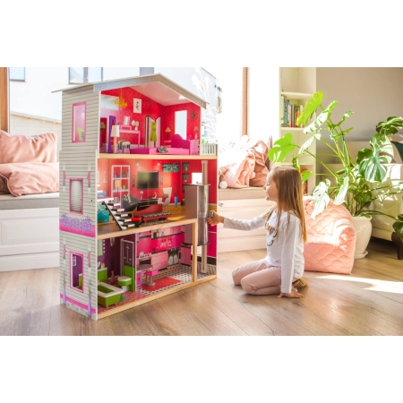 Duży drewniany domek z windą dla lalek - Rezydencja Malibu ECOTOYS
