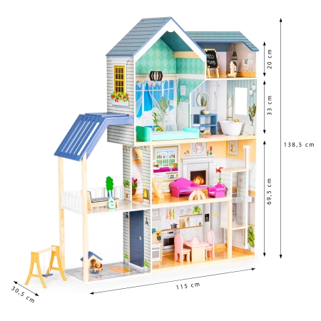Domek dla lalek duży drewniany 138 cm Rezydencja Maya 28 elementow ECOTOYS