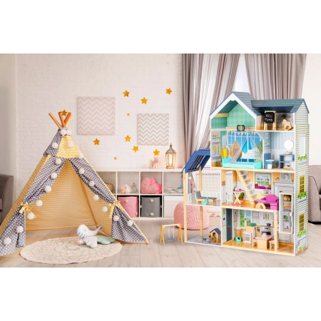 Domek dla lalek duży drewniany 138 cm Rezydencja Maya 28 elementow ECOTOYS