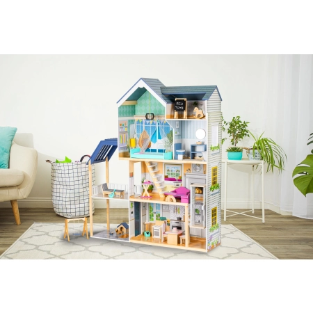 Domek dla lalek duży drewniany 138 cm Rezydencja Maya 28 elementow ECOTOYS