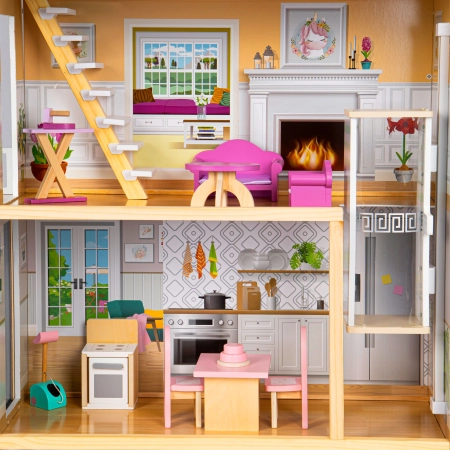 Domek dla lalek duży drewniany 138 cm Rezydencja Maya 28 elementow ECOTOYS