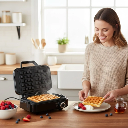 Gofrownica na 2 duże gofry nieprzywierająca powłoka regulacja temperatury 1200W KADEN