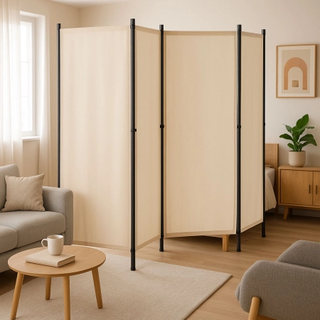 Składany parawan ogrodowy pokojowy 4-panelowy 167x216 cm beżowy MultiGarden