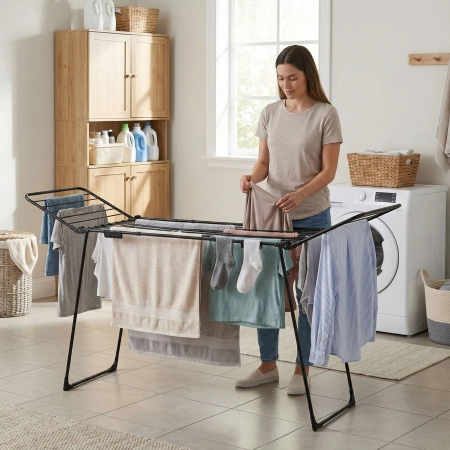 Suszarka na pranie stojąca rozsuwana teleskopowa 27 metrów składana czarna ModernHome