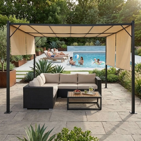 Pergola ogrodowa tarasowa 3x4 m stalowa altana zadaszenie beżowa MultiGarden