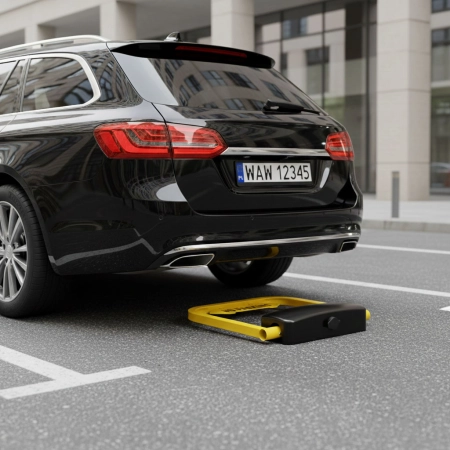 Blokada parkingowa składana zapora 35 cm na klucz zdalnie sterowana system alarmowy