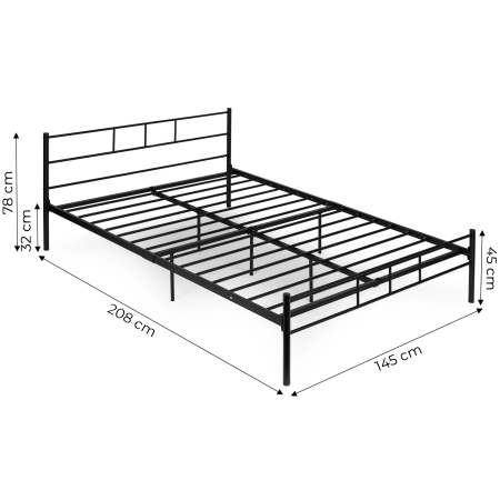 Łóżko metalowe 140x200 cm ze stelażem czarna rama ModernHome
