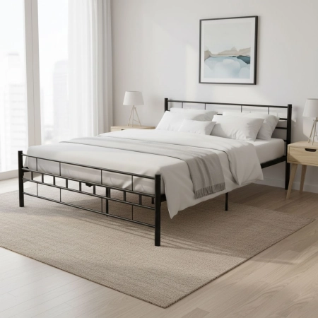 Łóżko metalowe 140x200 cm ze stelażem czarna rama ModernHome
