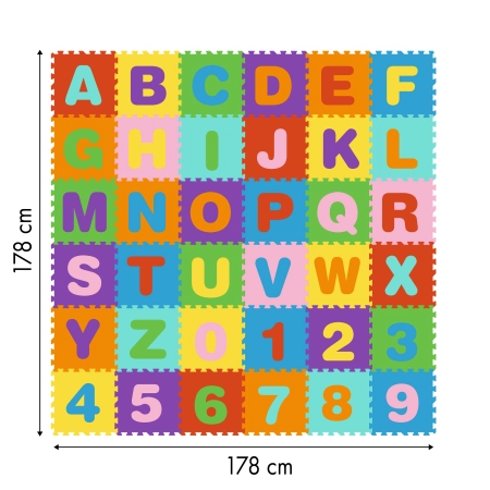 Duża mata piankowa EVA dla dzieci litery cyfry 178x178 cm 36 elementów ECOTOYS