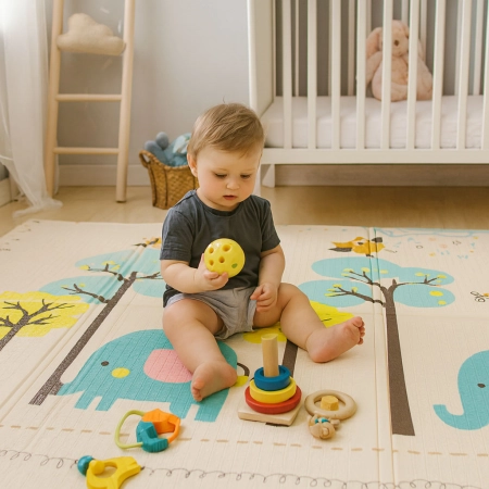 Mata piankowa dla dzieci 200x150 cm edukacyjna dwustronna składana miarka wzrostu alfabet ECOTOYS