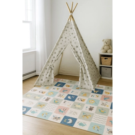 Mata piankowa dla dzieci 200x180 cm edukacyjna dwustronna składana miarka wzrostu alfabet ECOTOYS