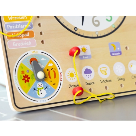 Drewniana tablica manipulacyjna kalendarz zegar ECOTOYS