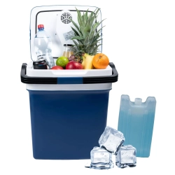 Lodówka turystyczna przenośna samochodowa 29L 220-240V DC12V funkcja grzania wkład gratis niebieska