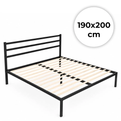 Łóżko metalowe 190x200 cm ze stelażem i zagłówkiem minimalistyczna czarna rama ModernHome