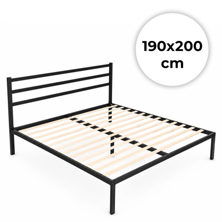 Łóżko metalowe 190x200 cm ze stelażem i zagłówkiem minimalistyczna czarna rama ModernHome