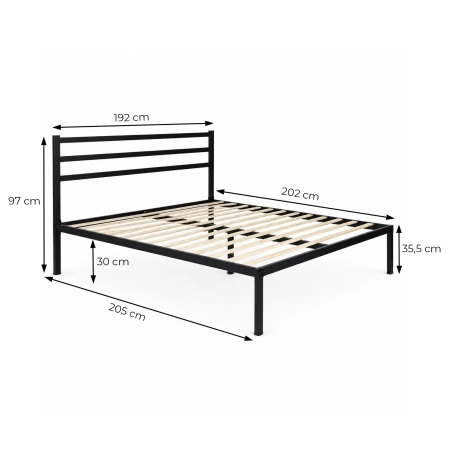 Łóżko metalowe 190x200 cm ze stelażem i zagłówkiem minimalistyczna czarna rama ModernHome