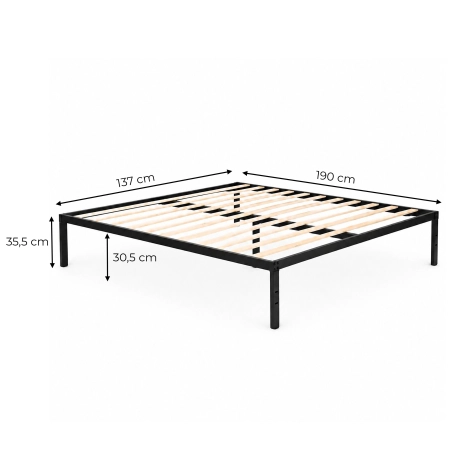 Łóżko metalowe 135x190 cm ze stelażem minimalistyczna czarna rama ModernHome