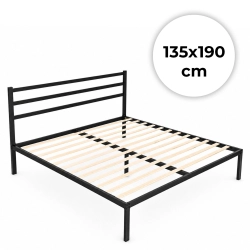 Łóżko metalowe 135x190 cm ze stelażem i zagłówkiem minimalistyczna czarna rama ModernHome
