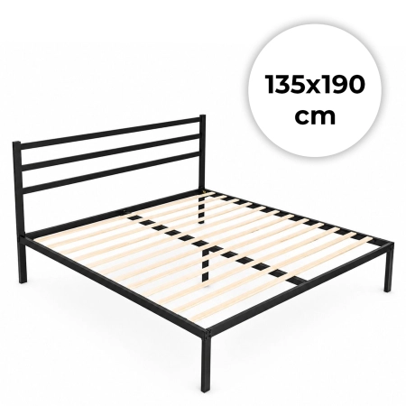 Łóżko metalowe 135x190 cm ze stelażem i zagłówkiem minimalistyczna czarna rama ModernHome