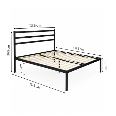 Łóżko metalowe 135x190 cm ze stelażem i zagłówkiem minimalistyczna czarna rama ModernHome