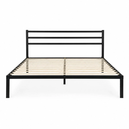 Łóżko metalowe 135x190 cm ze stelażem i zagłówkiem minimalistyczna czarna rama ModernHome