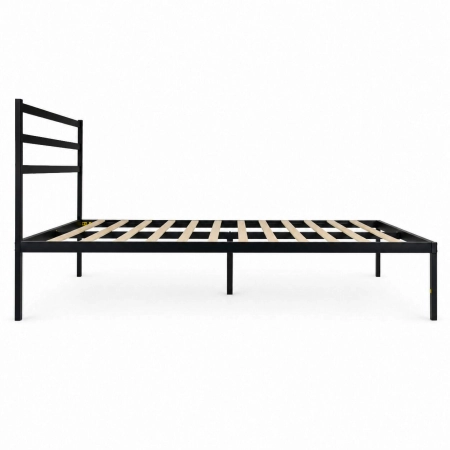 Łóżko metalowe 135x190 cm ze stelażem i zagłówkiem minimalistyczna czarna rama ModernHome