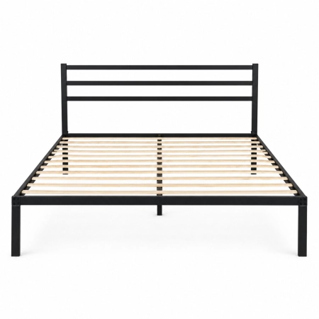 Łóżko metalowe 135x190 cm ze stelażem i zagłówkiem minimalistyczna czarna rama ModernHome