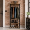 Wieszak stojący z pólkami do przedpokoju na ubrania buty loft jasny dąb ModernHome