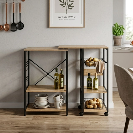 Regał kuchenny wyspa kuchenna z obrotowym blatem półki koszyk haczyki loft ModernHome