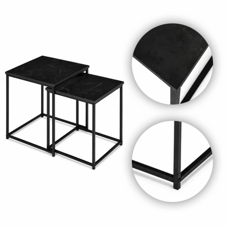 Stoliki kawowe rozkładane kwadratowe zestaw 2w1 loftowy czarny marmur ModernHome