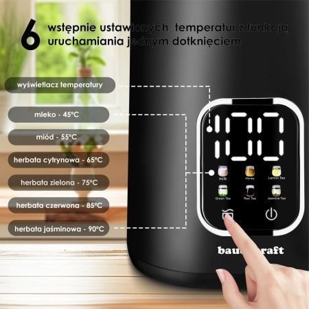 Czajnik elektryczny bezprzewodowy 1,7l smart z regulacją temperatury obrotowy czarny