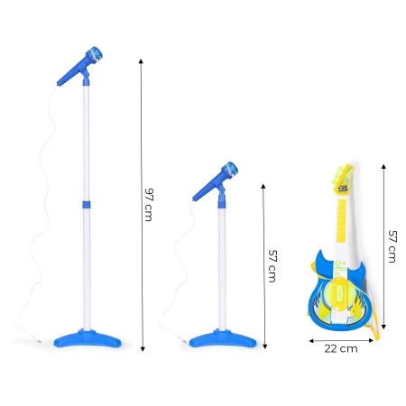 Zestaw gitara elektryczna mikrofon statyw dla dzieci MP3 - niebieska