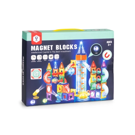 Klocki magnetyczne świecące konstrukcyjne tor kulkowy kulodrom 134 elementy