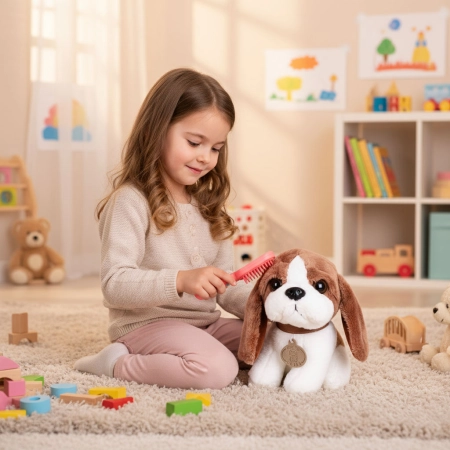 Pluszowy piesek w torebce beagle maskotka dla dziecka + szczotka do pielęgnacji
