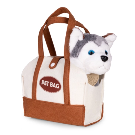 Pluszowy piesek w torebce husky maskotka dla dziecka + szczotka do pielęgnacji