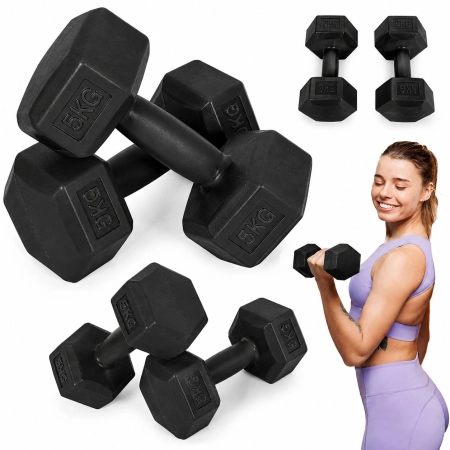 Hantle sześciokątne zestaw 2x5 kg ciężarki do ćwiczeń obciążniki fitness czarne MOVEPRO