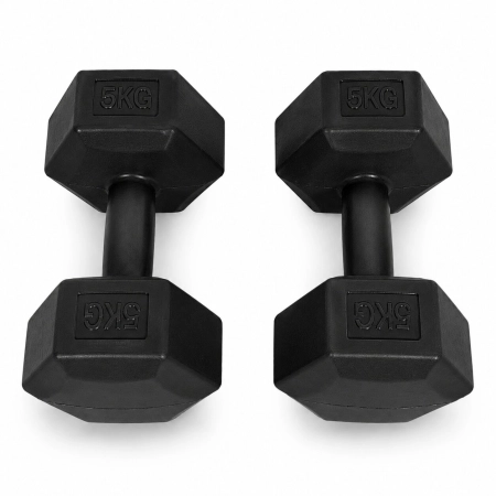Hantle sześciokątne zestaw 2x5 kg ciężarki do ćwiczeń obciążniki fitness czarne MOVEPRO