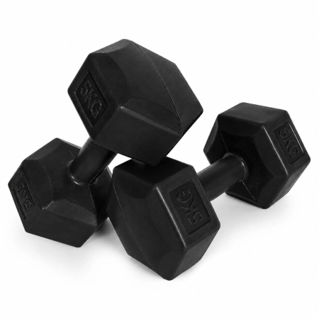 Hantle sześciokątne zestaw 2x5 kg ciężarki do ćwiczeń obciążniki fitness czarne MOVEPRO