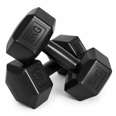 Hantle sześciokątne zestaw 2x5 kg ciężarki do ćwiczeń obciążniki fitness czarne MOVEPRO