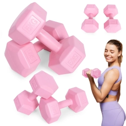 Hantle sześciokątne zestaw 2x5 kg ciężarki do ćwiczeń obciążniki fitness różowe MOVEPRO