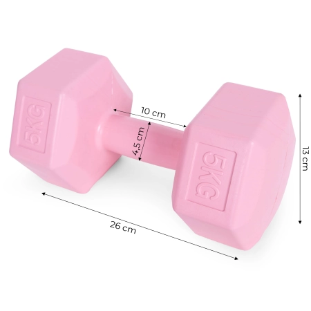 Hantle sześciokątne zestaw 2x5 kg ciężarki do ćwiczeń obciążniki fitness różowe MOVEPRO