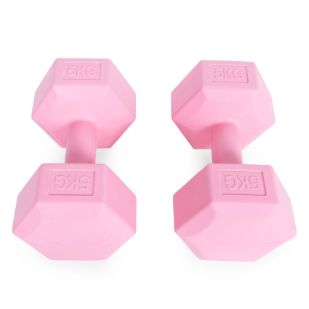 Hantle sześciokątne zestaw 2x5 kg ciężarki do ćwiczeń obciążniki fitness różowe MOVEPRO