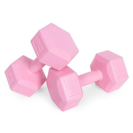 Hantle sześciokątne zestaw 2x5 kg ciężarki do ćwiczeń obciążniki fitness różowe MOVEPRO