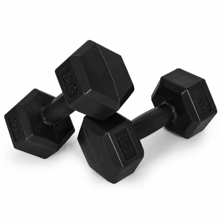Hantle sześciokątne zestaw 2x2 kg ciężarki do ćwiczeń obciążniki fitness czarne MOVEPRO