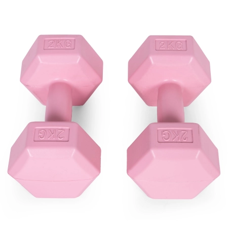 Hantle sześciokątne zestaw 2x2 kg ciężarki do ćwiczeń obciążniki fitness różowe MOVEPRO
